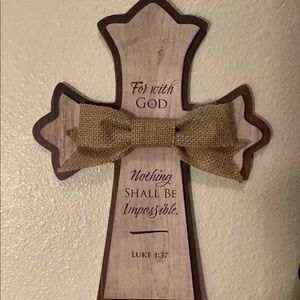 7x5 3 Dimensional Wood Cross with Burlap Bow.